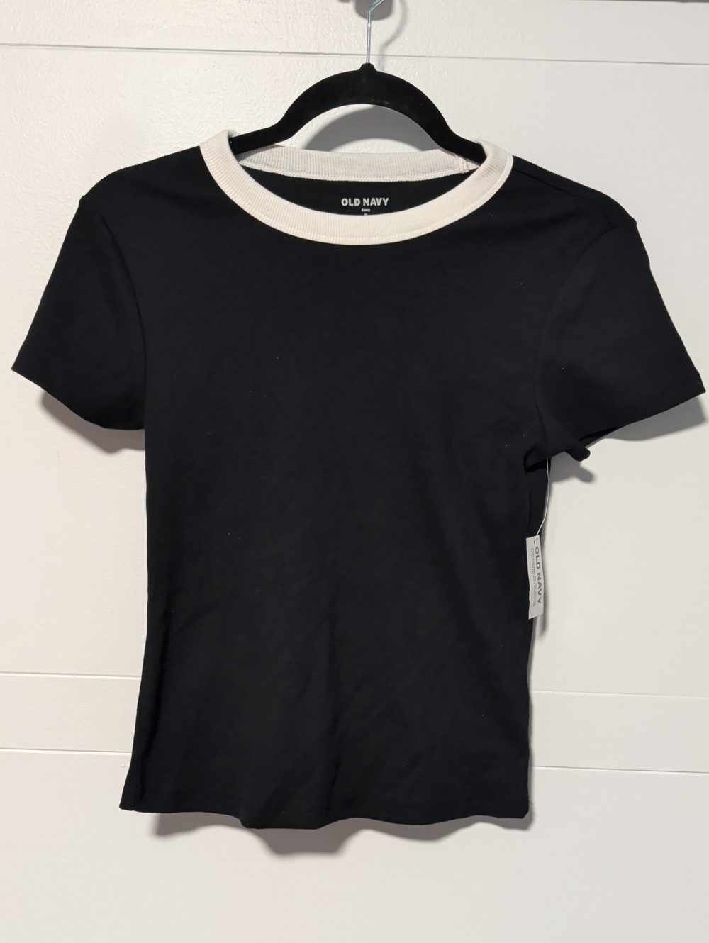 Old Navy Black Ribbed Tee w/White Neck